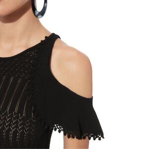 Jonathan Simkhai Crochet Cold Shoulder Knit Top in Black Size M